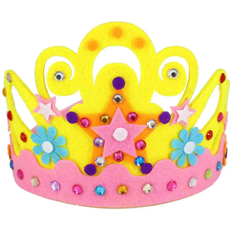 2 Pink Yellow Нетканая корона с алмазами, креативные узоры с днем рождения для детского сада, художественные детские игрушки вечерние украшения, подарок GYH - Цвет: 2 Pink Yellow