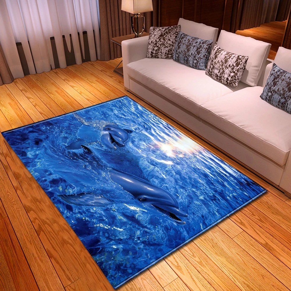 

D Ocean Dolphin Carpet Balcony Kitchen Area Rug Kids Room Bedside Play Floor Mat Home Decor Large Parlor Living Room Carpet