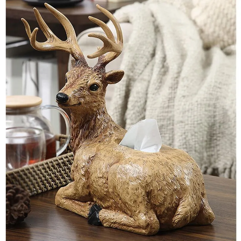 

Exquisite Simulation Deer Head Tissue Box Tea Table Home Living Room Napkin Paper Box Toilet Bathroom Decor M3756