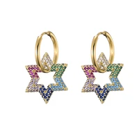 trendy star charm round steel earrings for women cubic zircon bling geometric gold color hoop earrings pendientes top quality
