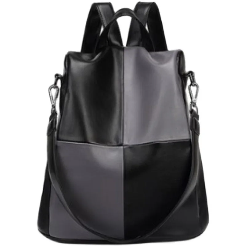 

Women's bag 2021 new double shoulder bag soft leather large-capacity travel backpack splice collision color schoolbag