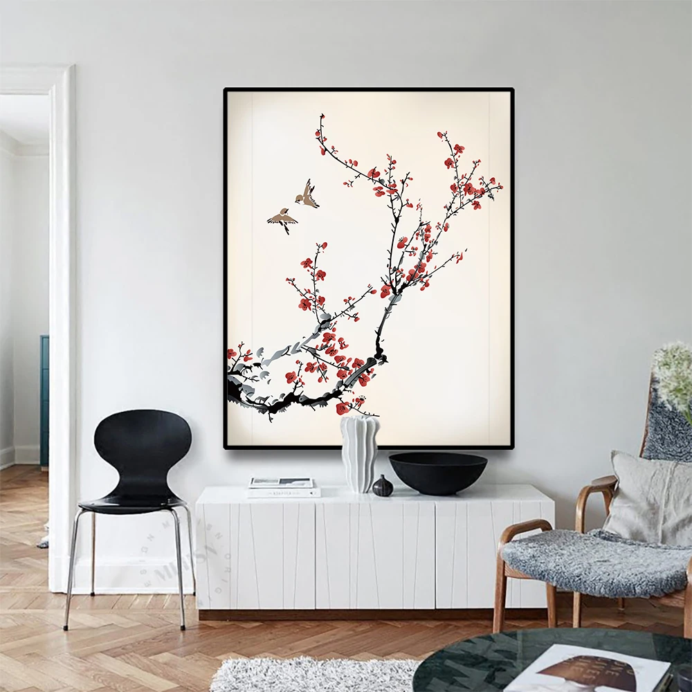 Китайский стиль цветок сливы холст живопись каллиграфический домашний декор
