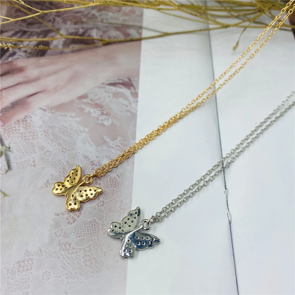 

Fashion Ladies Zircon Butterfly Pendant Necklace Woman Shiny Chokers Collar For Girl Glamour Butterfly Necklace Party Jewelry