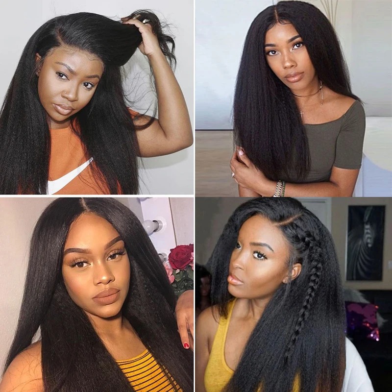 

Kinky Straight Wig Lace Front Human Hair Wigs Brazilian Lace Frontal Wig Bleached Knots 150 Density Remy Baby Hair Wig For Women