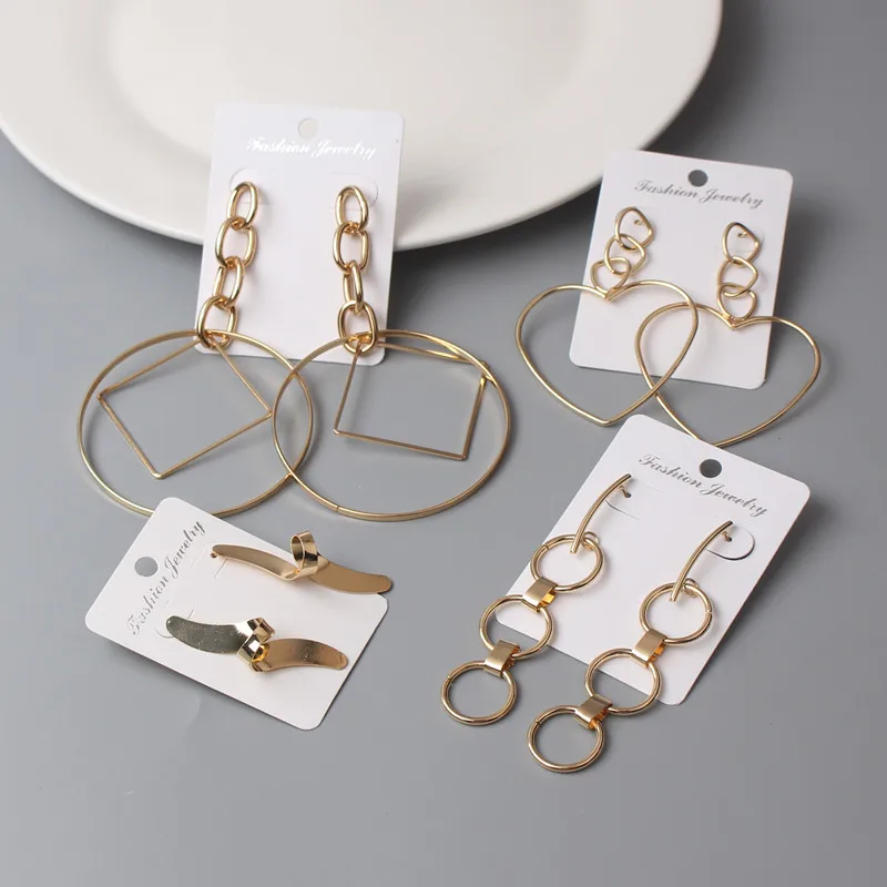 

European And American Retro Style Fashion Exaggerated Metal Big Circle Ring Love Earrings Geometric Irregular Long Earrings 2021