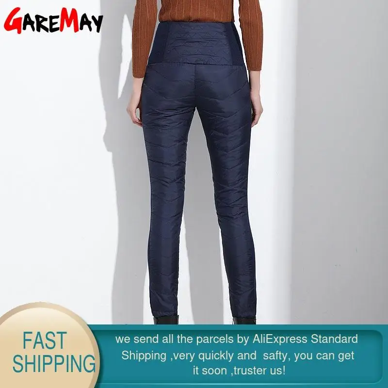 Вниз Брюки Теплые Женские Элегантные Упругие Талии Feminino 2016 Зима Сгущает Карандаш