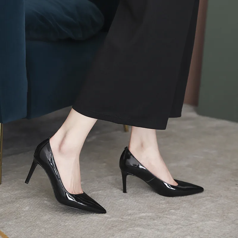 

MORAZORA New Arrival 2021 High Heels Shoes Patent Leather Women Pumps Summer Shallow Elegant Party Wedding Shoes Black Apricot