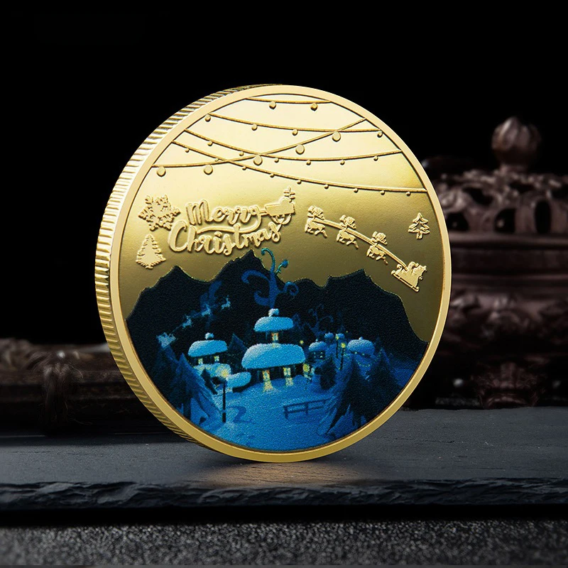 

Christmas Commemorative Coin Uv Painted Printing Metal Medallion Gold-plated Silver Badge Small Gifts Non-currency Coins