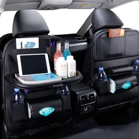 car seat back organizer leather pad bag car storage organizer foldable table tray travel storage bag auto accessories
