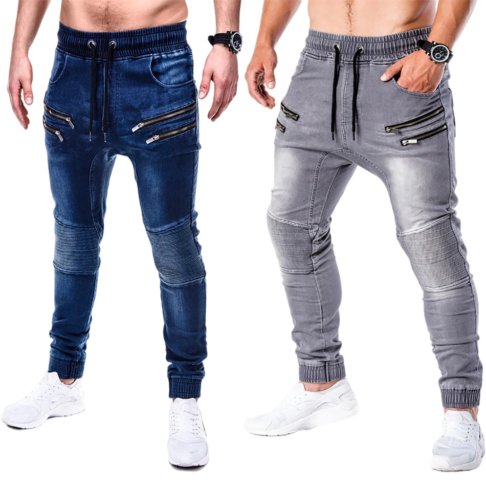 

Zipper Design Men's Jeans 2021 Autumn Winter Men Clothing Slim Fit Casual Joggers Denim Trousers Fashion Streetwear Pencil Pants