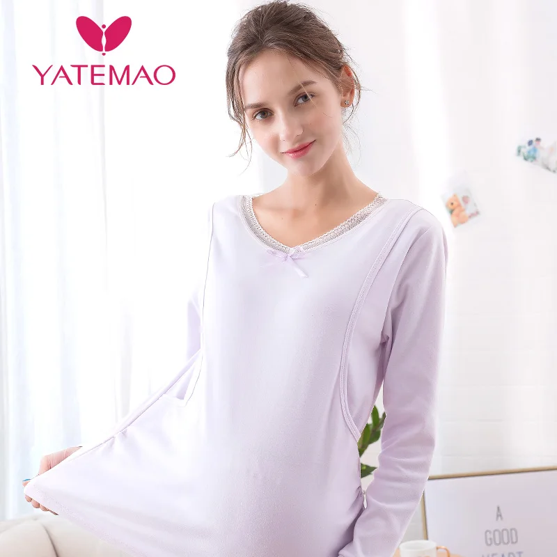 horizontal purple YATEMAO пижамы для кормящих мам, пижамы для кормящих грудью, Ночная одежда для кормления грудью, пижамы для беременных, пижама из хлопка - Цвет: horizontal purple