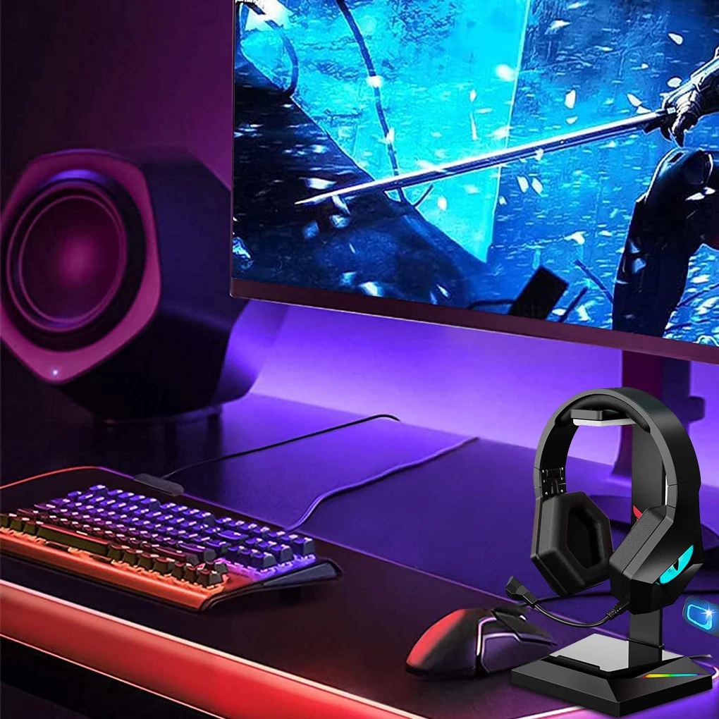 Настольная подставка для наушников RGB с USB-портом зарядки |