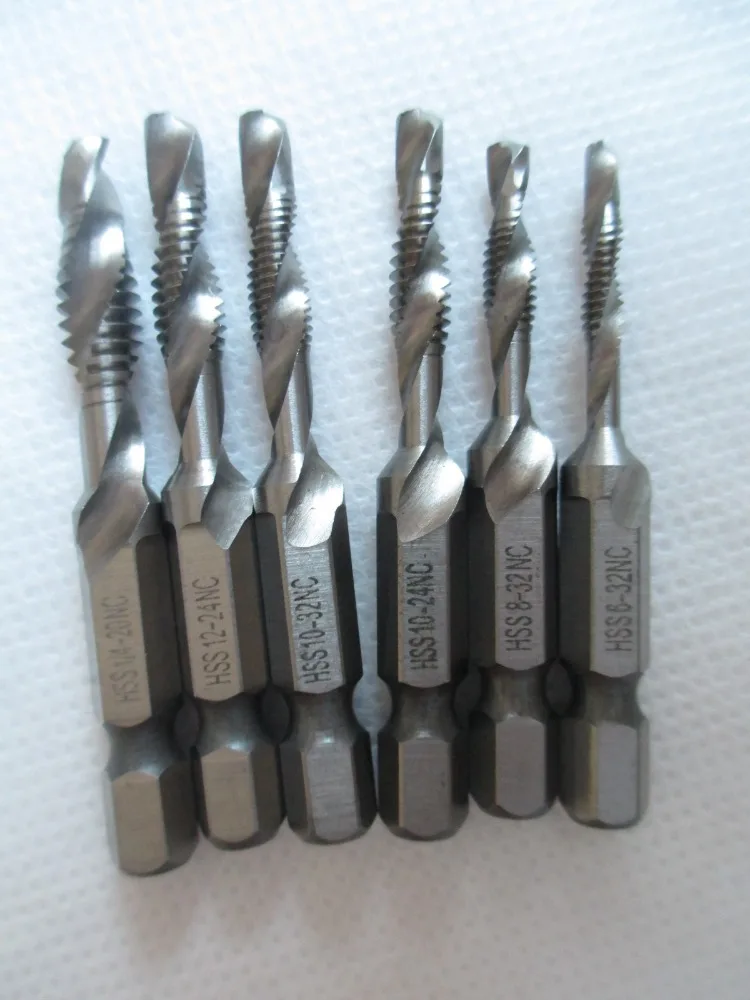 

Drill Tap Combination Bit 6pc Sae Hss Tap Drill Debur Counter Sink Set Hss Tapping Deburring Countersink Bit Nc Thread Screw Tap