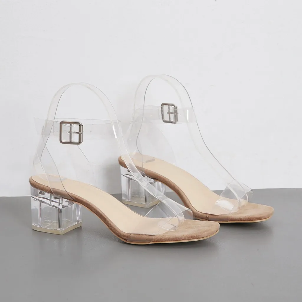 Прозрачные сандалии для женщин 2020 летние туфли на блочном каблуке женские