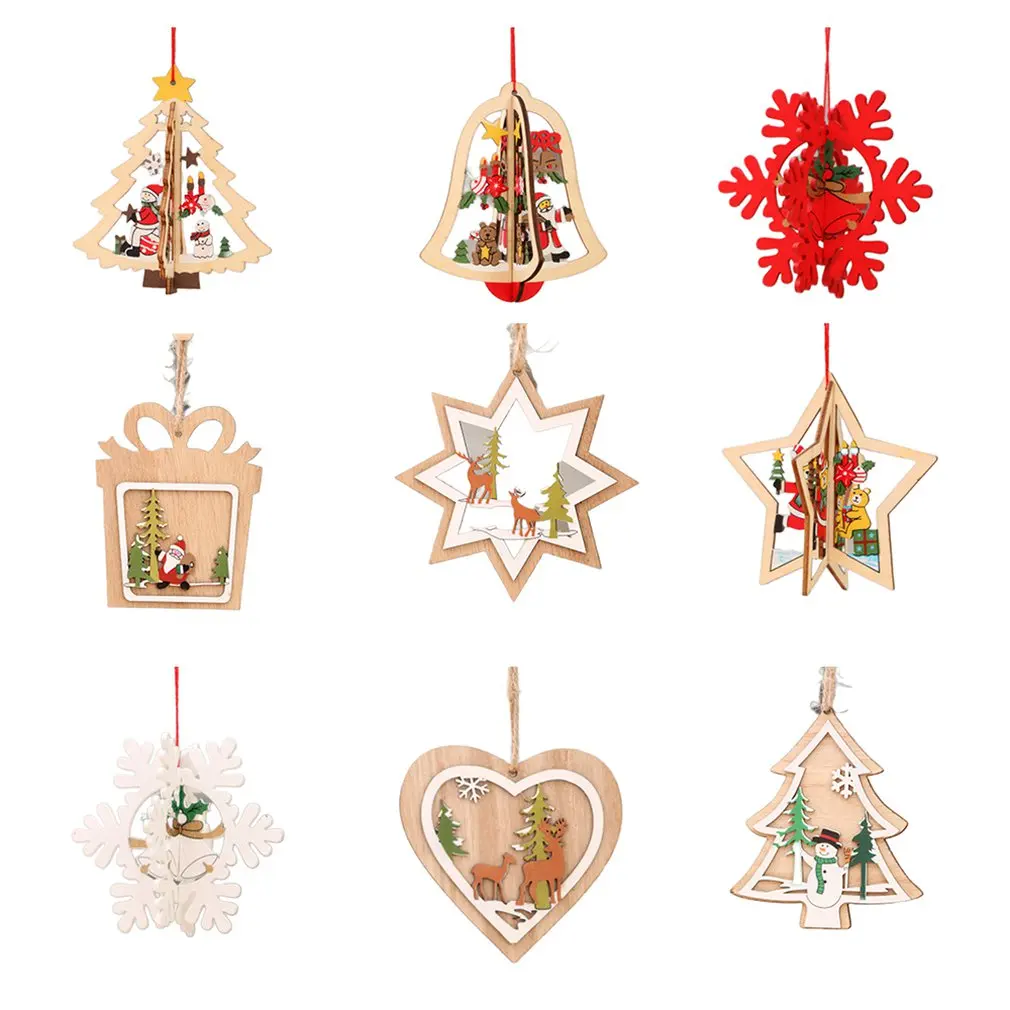 

1PC 3D Christmas DIY Ornament Wooden Hanging Christmas Tree Decorations For Home Party New Year Cute Gift