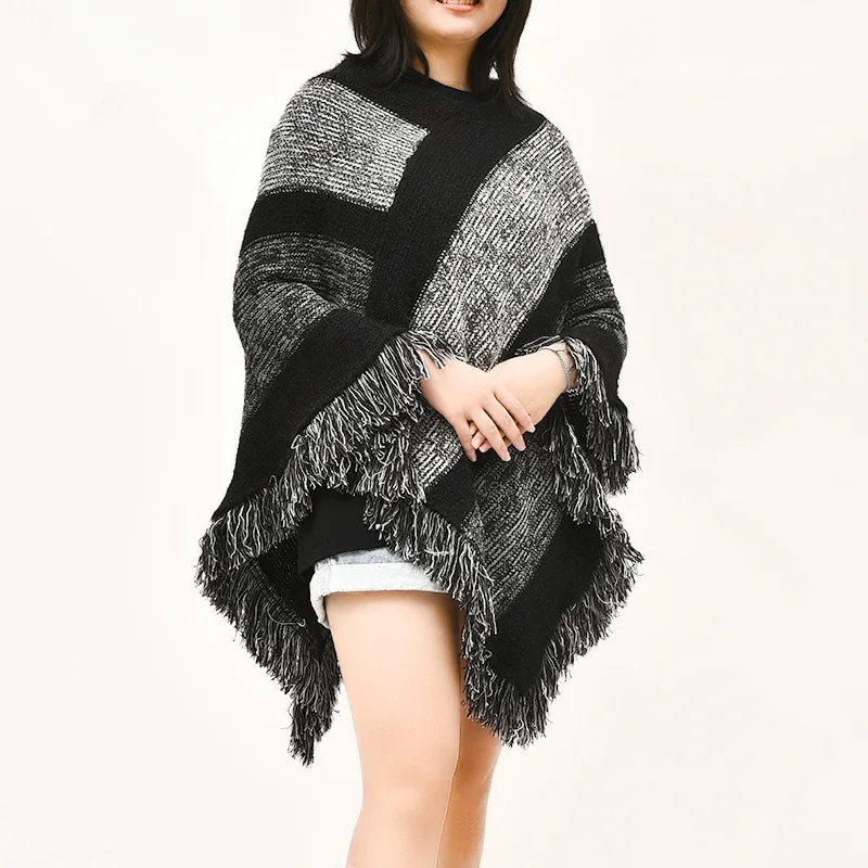 Женское Вязаное пончо с кисточками модные накидки осень 2021 Новая женская модная