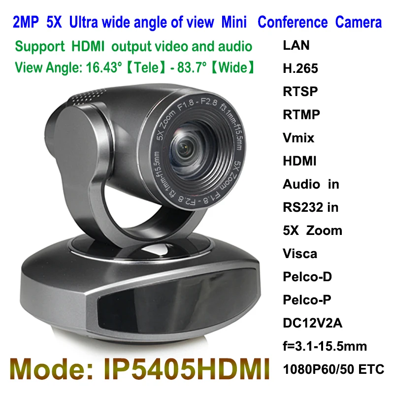 2MP PTZ 1080P 60fps IP прямая потоковая камера 5x Zoom 83 градусов широкий обзор с