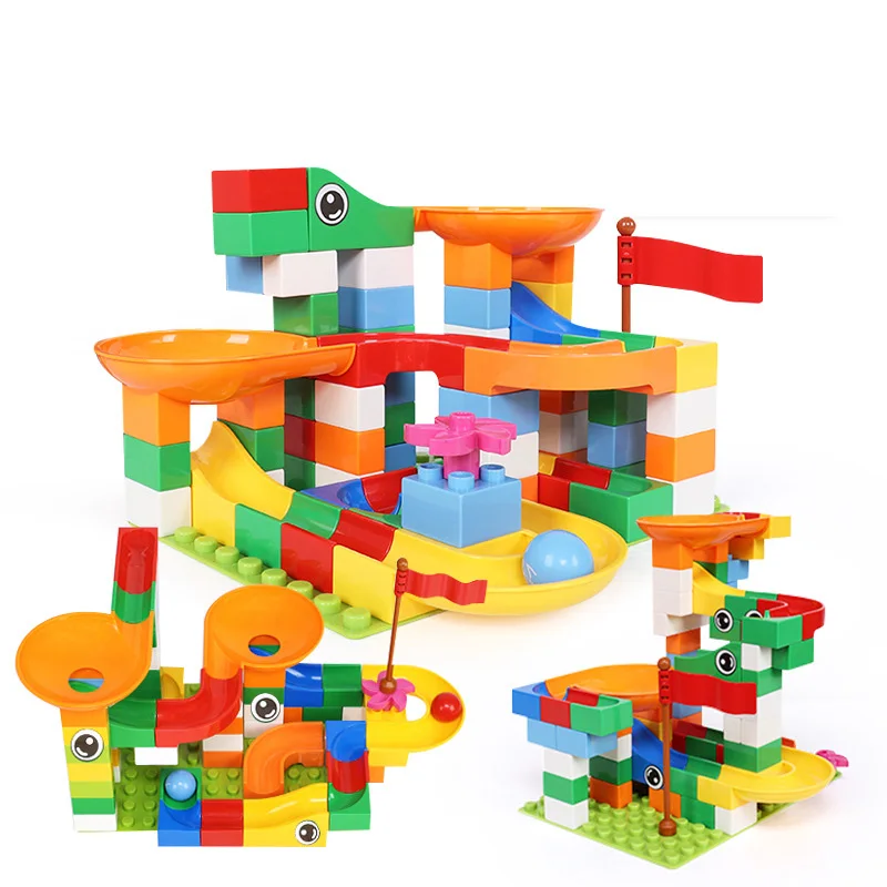 

58-176pcs Marble Race Run DIY Maze Balls Building Blocks Duploed Funnel Slide Big Large Size Bricks Educational Baby Toys