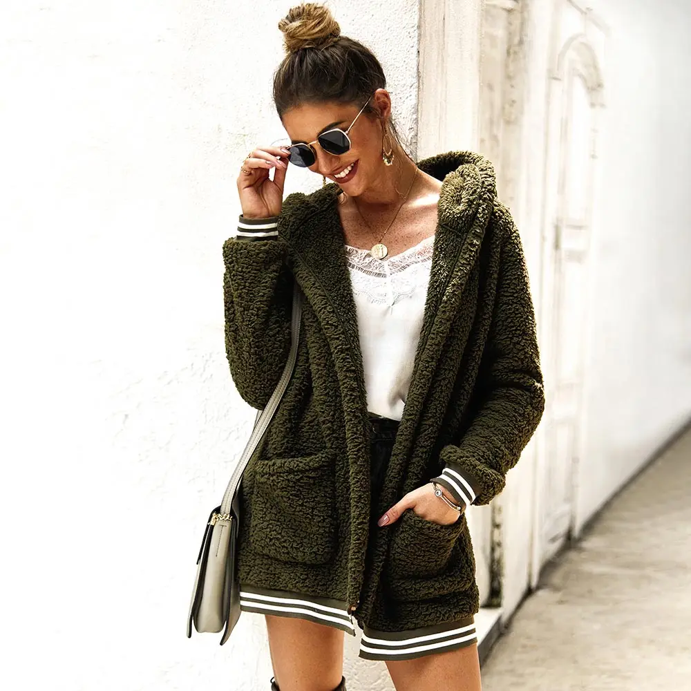 WildPinky New Casual Faux Fur Jacket Women Coat Streetwear Autumn Winter Female Warm Coat Pocket Outwear Soft Ladies Pink Coat