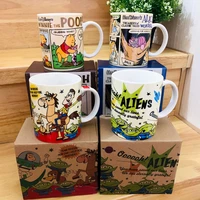 disney cartoon ceramic water cup office coffee milk mug story three eyed pooh bear mug couple comic cup with lid spoon gift box