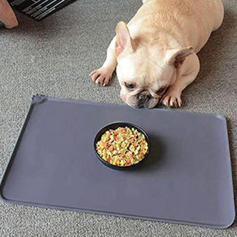 

Pet Food Mat Waterproof Dog Feeding Placemat with Raised Edge Cat Silicone Water Bowl Tray for Floors Non Slip Washable