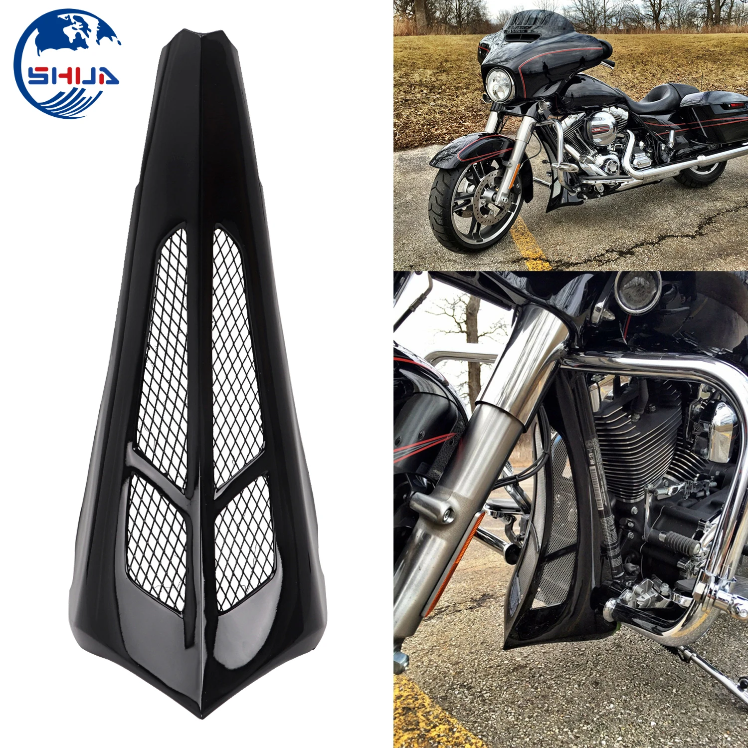 Блестящий Черный Индивидуальный спойлер для подбородка подходит Harley Touring Road King