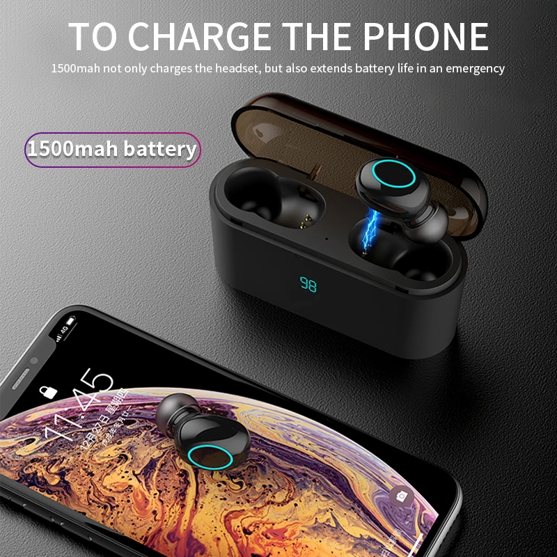 HBQ Touch Bluetooth V5.0 наушники портативные TWS беспроводные мини наушники 3D стерео гарнитура 1500 мАч как внешний аккумулятор с светодиодный дисплеем