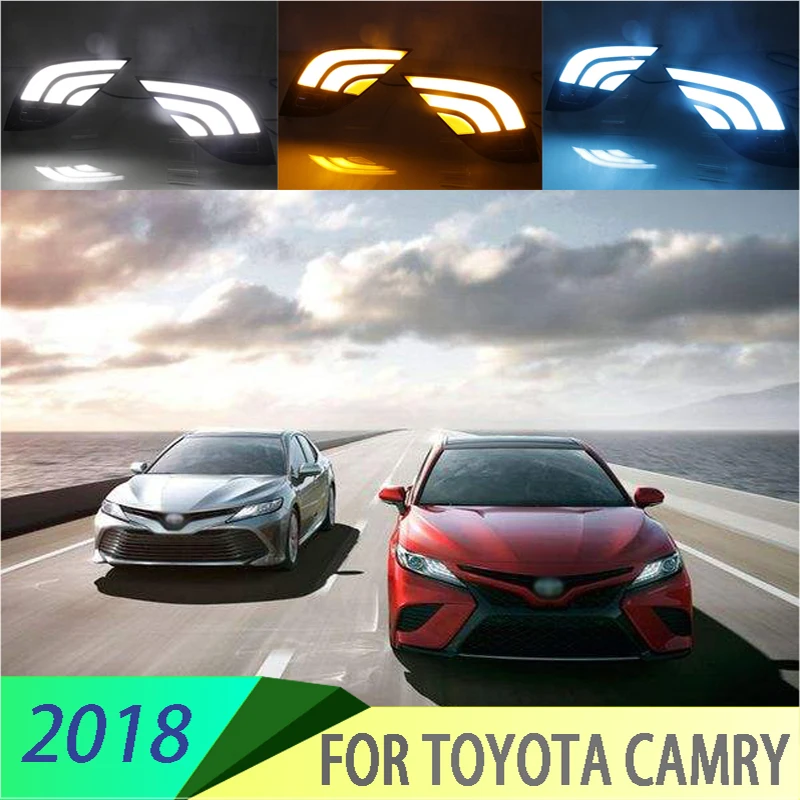 

2pcs for Toyota Camry 2018 LED Daytime Driving Running Light DRL 6000K Fog Light White Turn Yellow Day Light 3 color Light