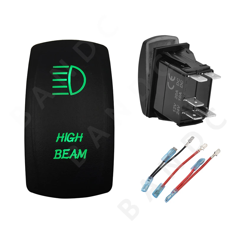 

HIGH BEAM 5P ON-OFF SPST Green LED Light Laser-Etched Rocker Switch for the Car Boat Marine Yacht ARB RV Buses，Jumper Wires