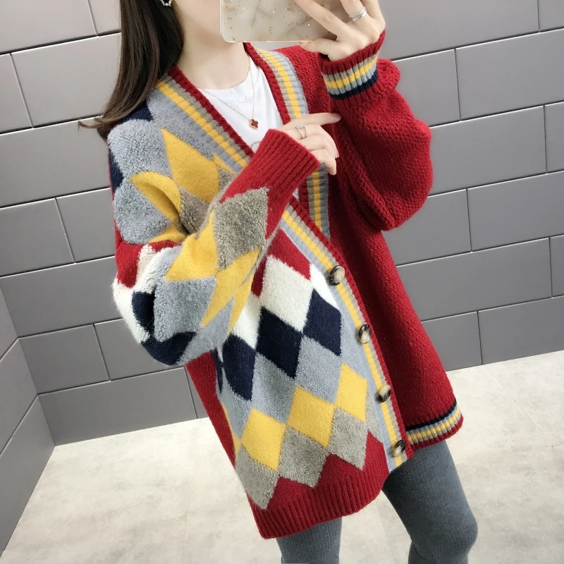 Модный женский длинный свободный кардиган в стиле пэчворк с капюшоном свитер