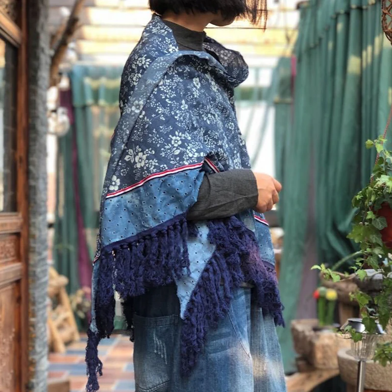 

Women Scarfs Print Retro Tassels 2020 Winter New Cotton Brief Warm Shawl Female Vintage Women Clothing