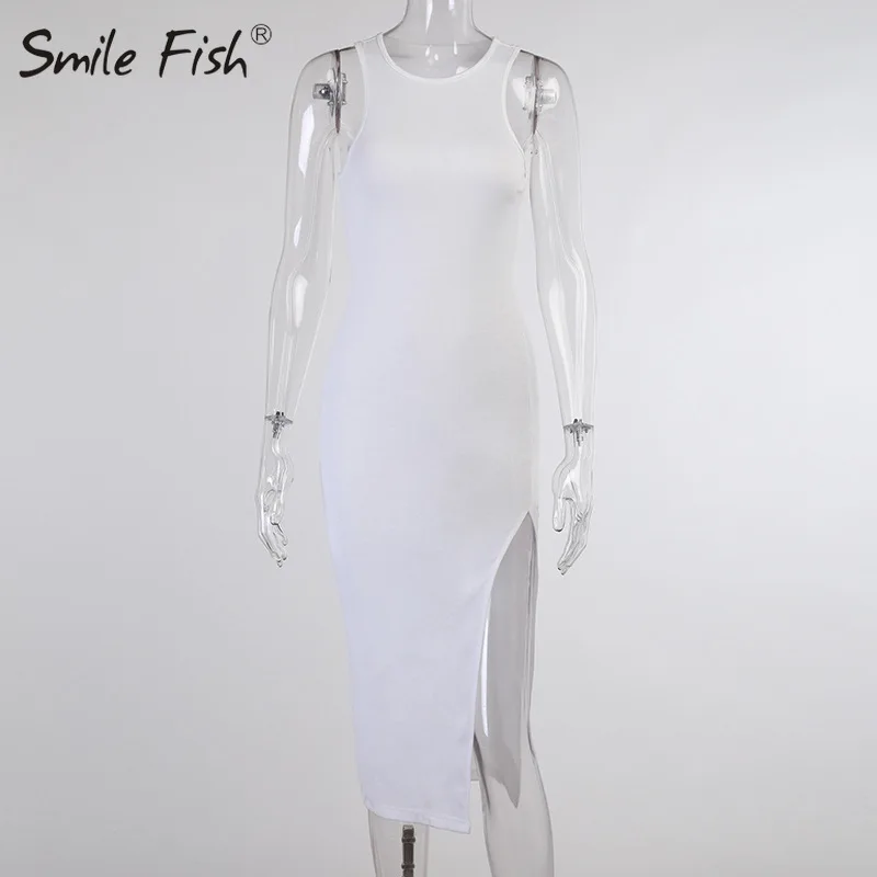 Сторона Разделение новые летние женское платье майки облегающее миди