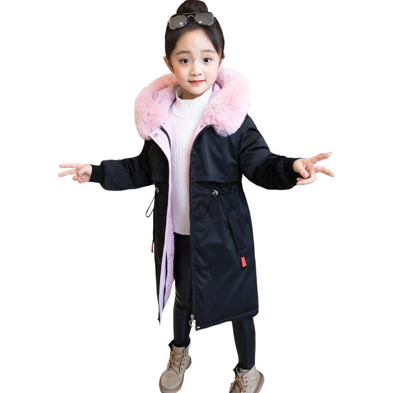 

2021 new brand Winter Jackets girl clothes Warm Coat Thick Parkas Children's Clothing Kids Big Fur Hood Outerwear For 4-14years