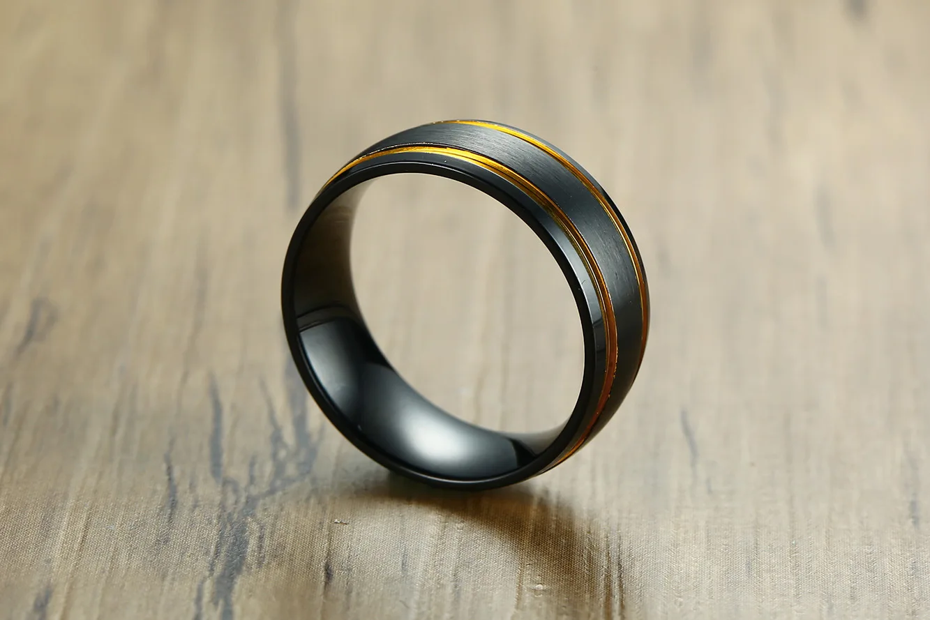 

European and American Fashion Hot Selling Stainless Steel Black Gold Men's Ring Jewelry Wholesale