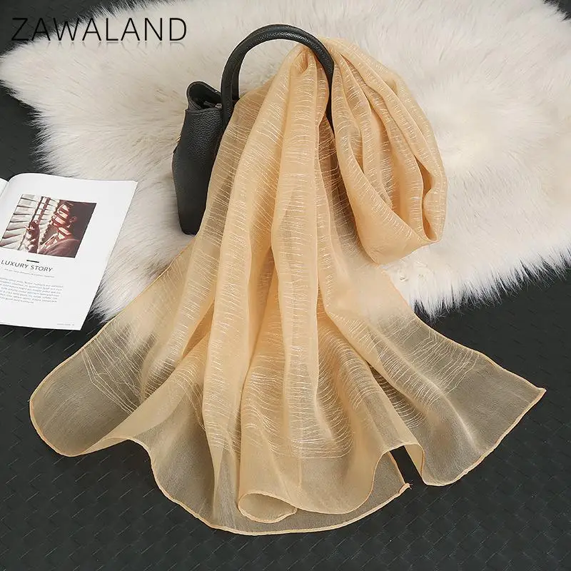 

Zawaland Fashion Solid Color Air-Condition Shawl Thin Women Mid-Length Scarf Double-Layer Beach Shawl Female Decorative Scarf