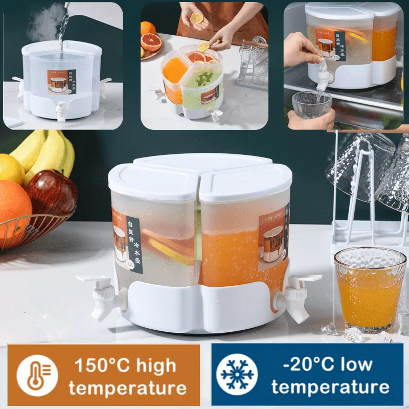 

3 Compartment Juice Jug With Faucet Tap Detachable Rotating Cold Water Container Beverage Lemonade Dispenser Drink Bottle 5.2L