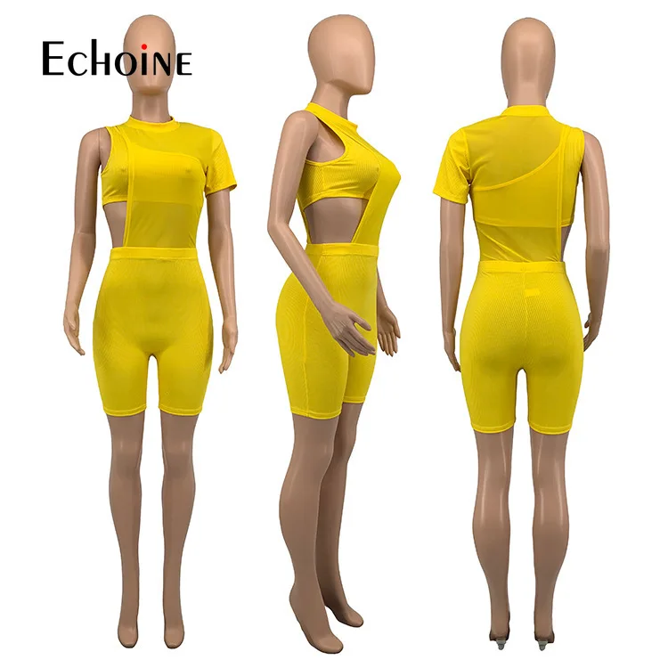 

Echoine 2021 summer Women Sexy Knit Asymmetry Playsuit Two Piece Set Strapless Tracksuit Streetwear Sportsuit Party Club Outfits