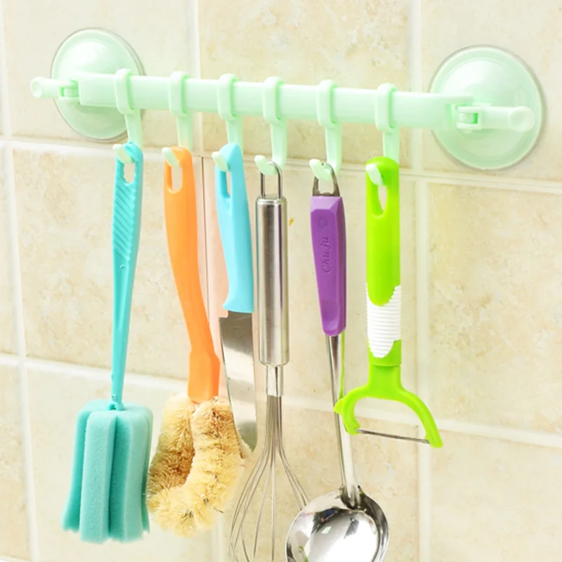 

Multi-purpose Door Locking Powerful Suction Cup 6 Hooks Kitchen Bathroom Vacuum Wall Row Hook Seamless Cloth Towel Hanger