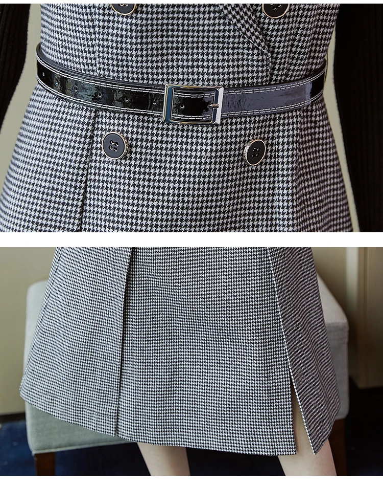 Женское твидовое платье с отложным воротником в клетку зимний комплект из двух