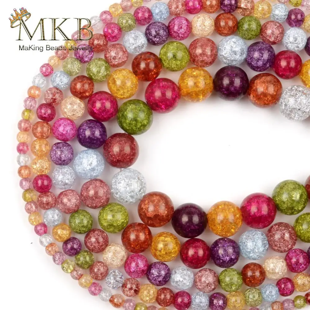 Круглые бусины из натурального камня темно цветные треснутые кварца для