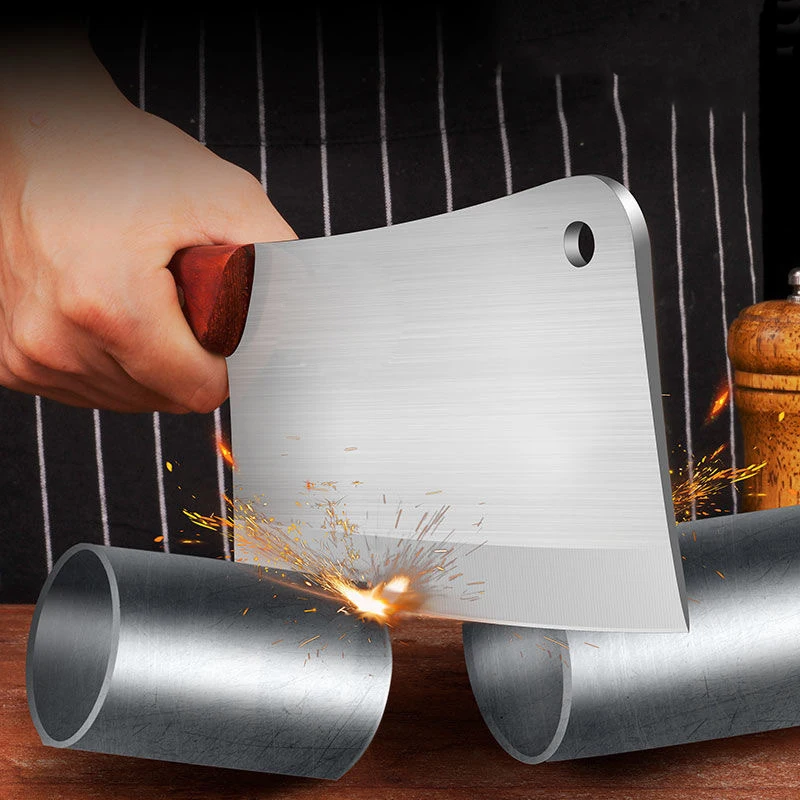 Cuchillo de corte resistente de acero inoxidable forjado a mano para Chef, cuchilla de carnicero para el hogar, cuchilla engrosadora