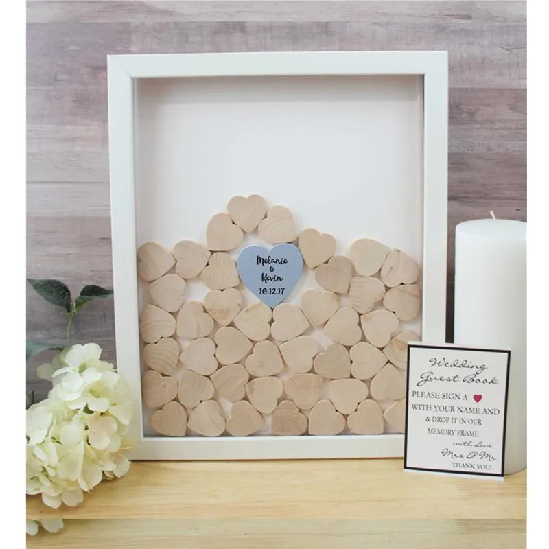 Drop hearts Guest book alternative drop box custom wood wedding guest ideas Memory Box white shadow frame wishes | Дом и сад