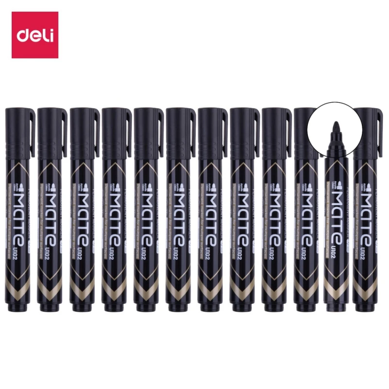 

Deli 12pcs/box Refillable Marker Pen Large-capacity Oily Large-head Pen Waterproof and Non-fading Logistics Pen Quick-drying