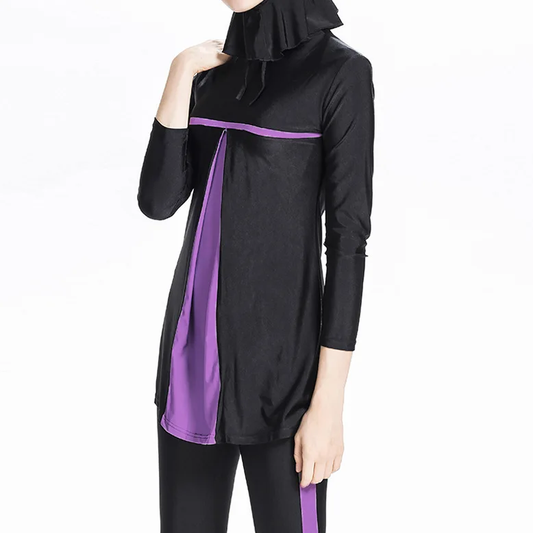

Hijab Swimsuit New Burkini Long Sleeve Muslimah Bathing Suit Women Islamic Habit Femme Burkinis Patchwork Color Muslim S-6XL