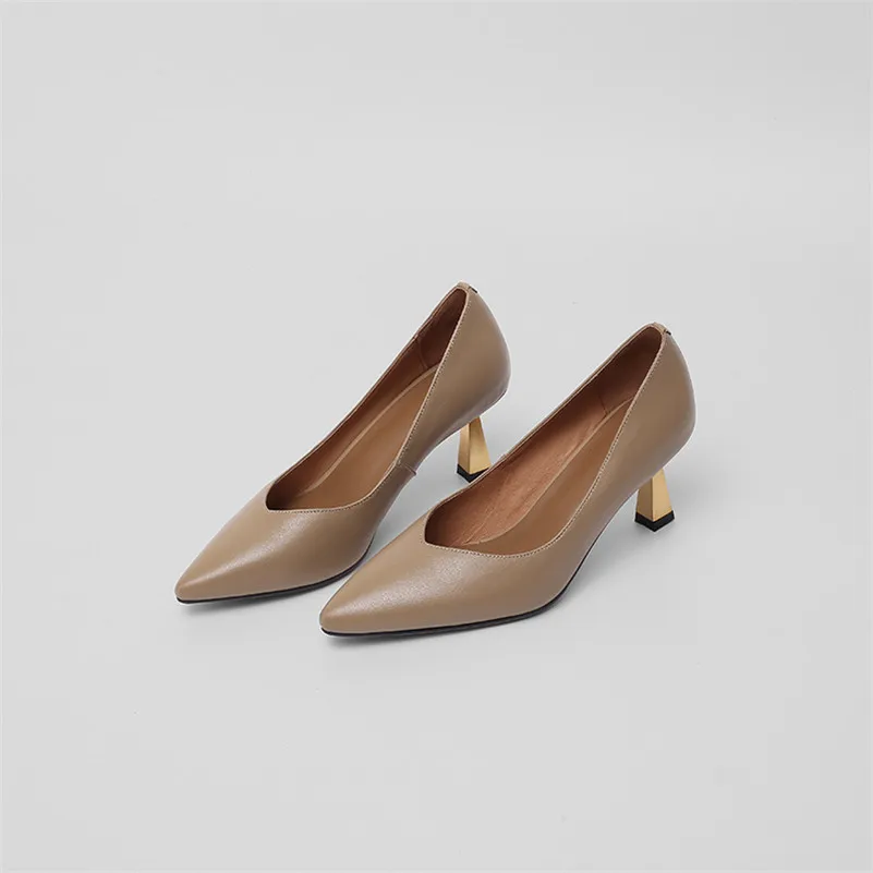 

Meotina High Heel Pumps Women Genuine Leather Stiletto Heels Shoes Lady Pointed Toe Office Shoes Shallow Slip On Footwear Black