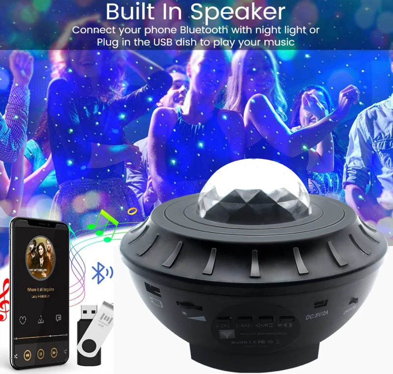 

Светодиодный проектор Galaxy Ocean Wave Led Nachtlampje Muziek Speler Remote Ster Roterende Nachtlampje Luminaria для детей