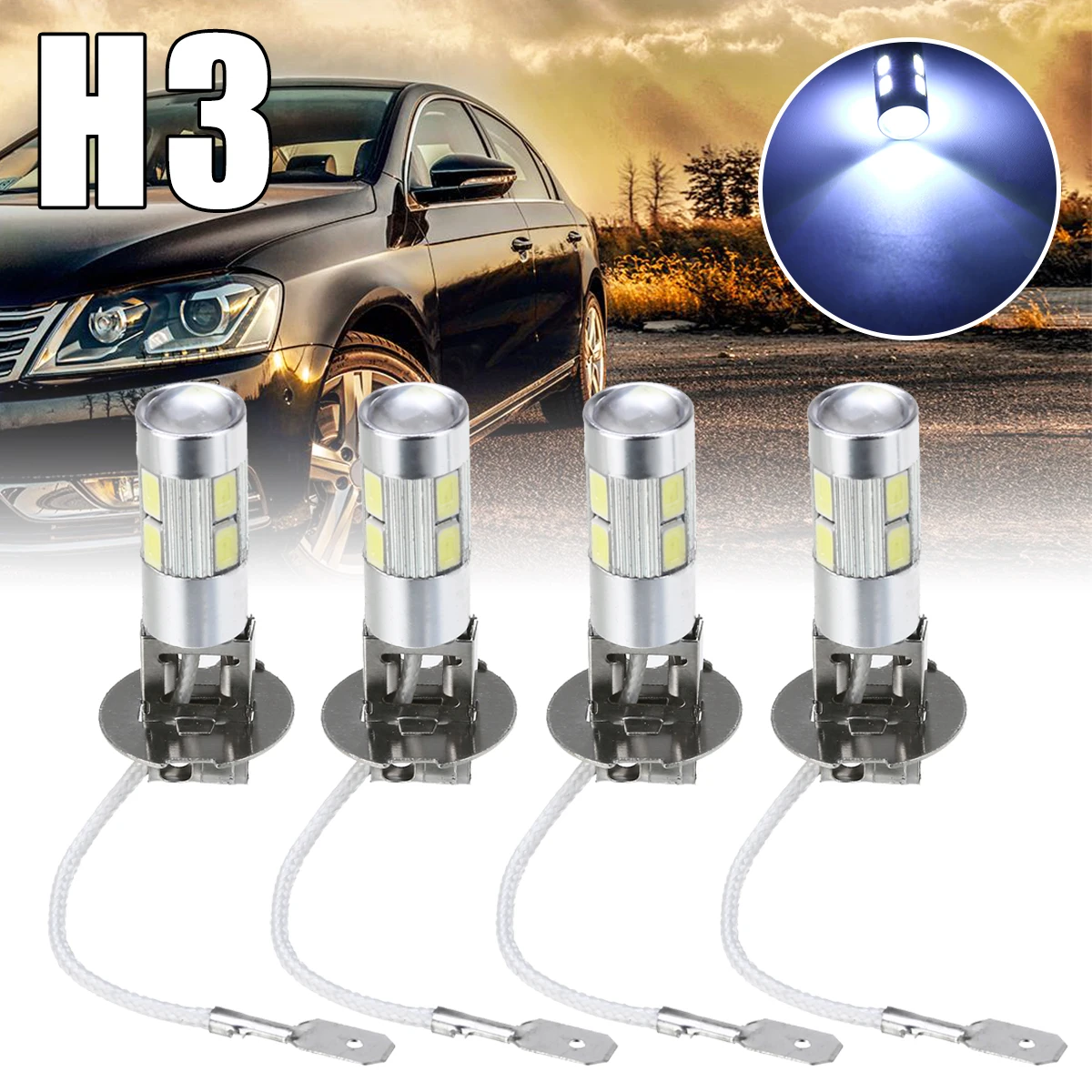 4pcs H3 Fog Light 5630 10SMD LED 12V Car Fog Driving Light Lamp Bulb Super Bright White Car Styling