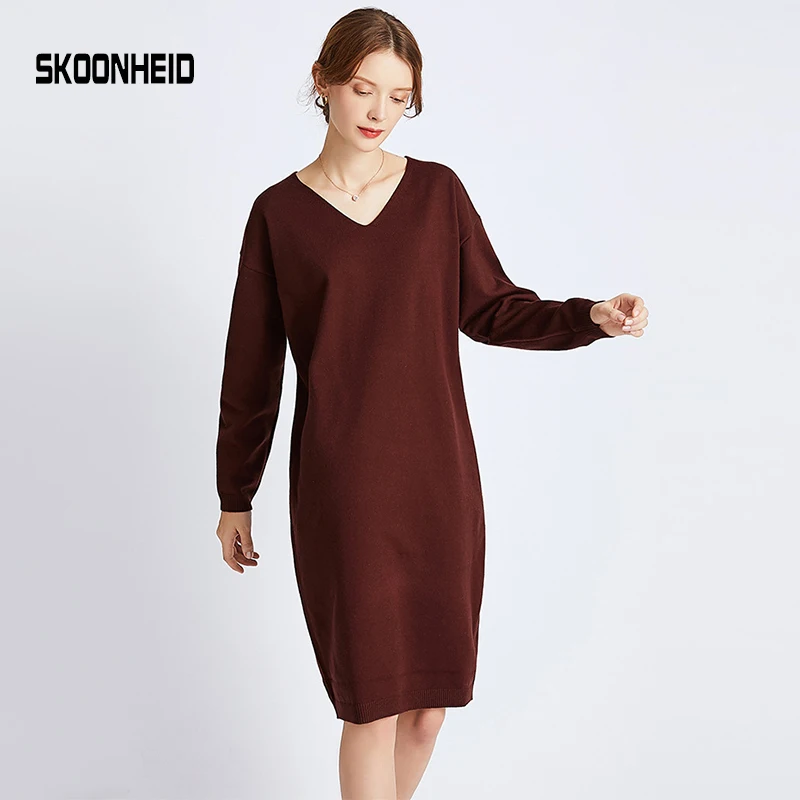 SINGRAIN негабаритное женское трикотажное платье повседневное с v образным вырезом