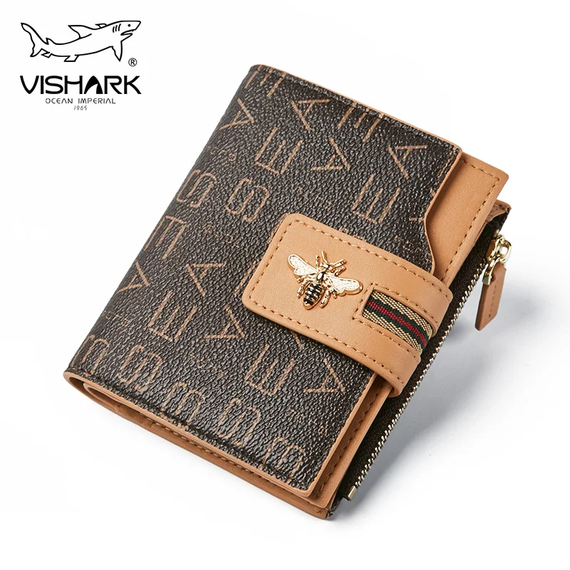 VISHARK женские короткие кошельки из ПВХ портмоне с застежкой молнией чехол для карт