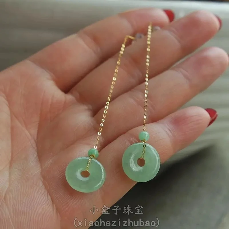 

Jade Chalcedony Earrings Earrings S925 Inlaid Fruit Green Retro Peace Buckle Earring Eardrop New Design Silver
